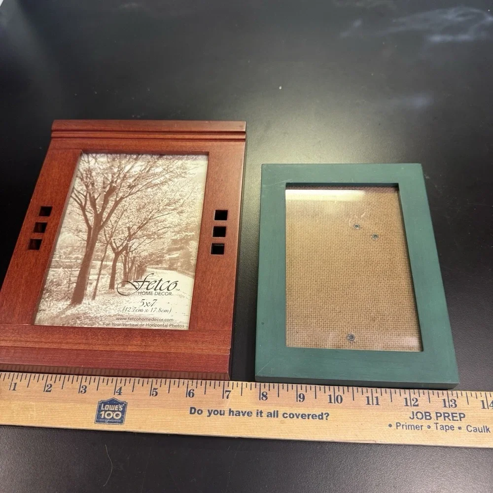 Wood Picture Frames 4x6 5x7 Set of 2 Wood Tone &  Green Rustic Tabletop Easel